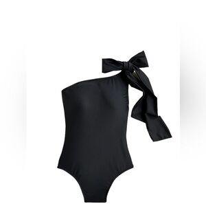 J. Crew Black Bow One Shoulder One Piece Swimsuit Size 16 NWT